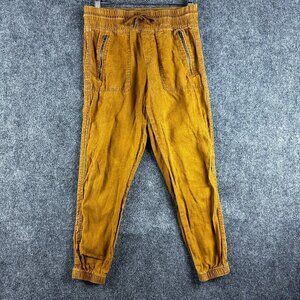 Athleta Pants Women 2 Cabo Linen Jogger Brown Gold Linen Zip Pockets Tie Waist